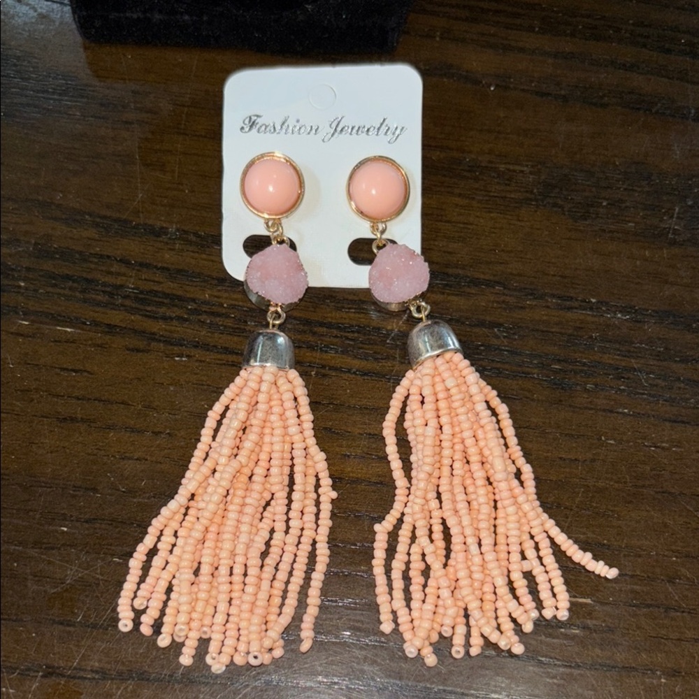 Fashion Jewelry Peach Beaded Tassel Earrings